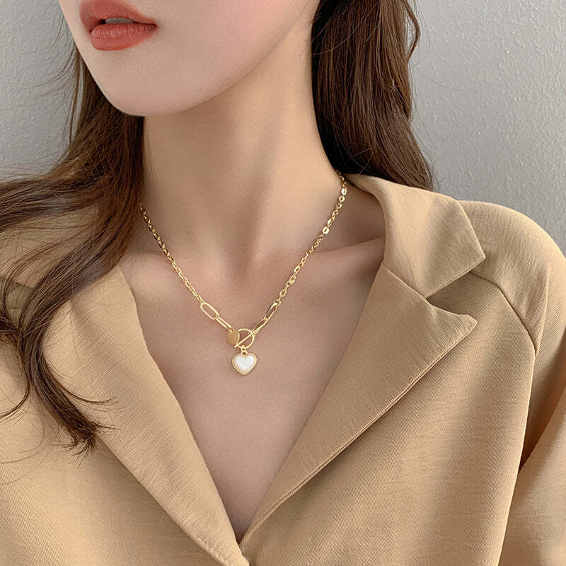 レトロ 一目惚れ スタイリッシュ チェーン ネックレス アクセサリー<ins-2781>